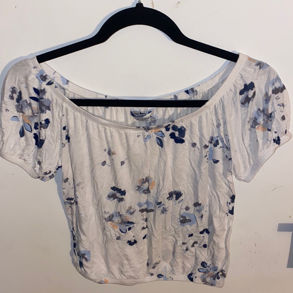 White flowery off the shoulder top.